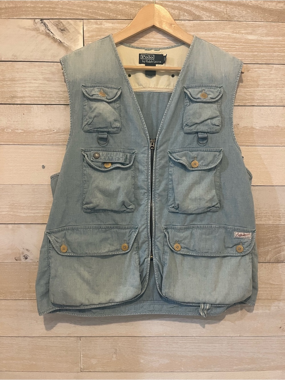 Polo by Ralph Lauren Light Denim Utility Vest Fishing Vintage Excellent Conditio